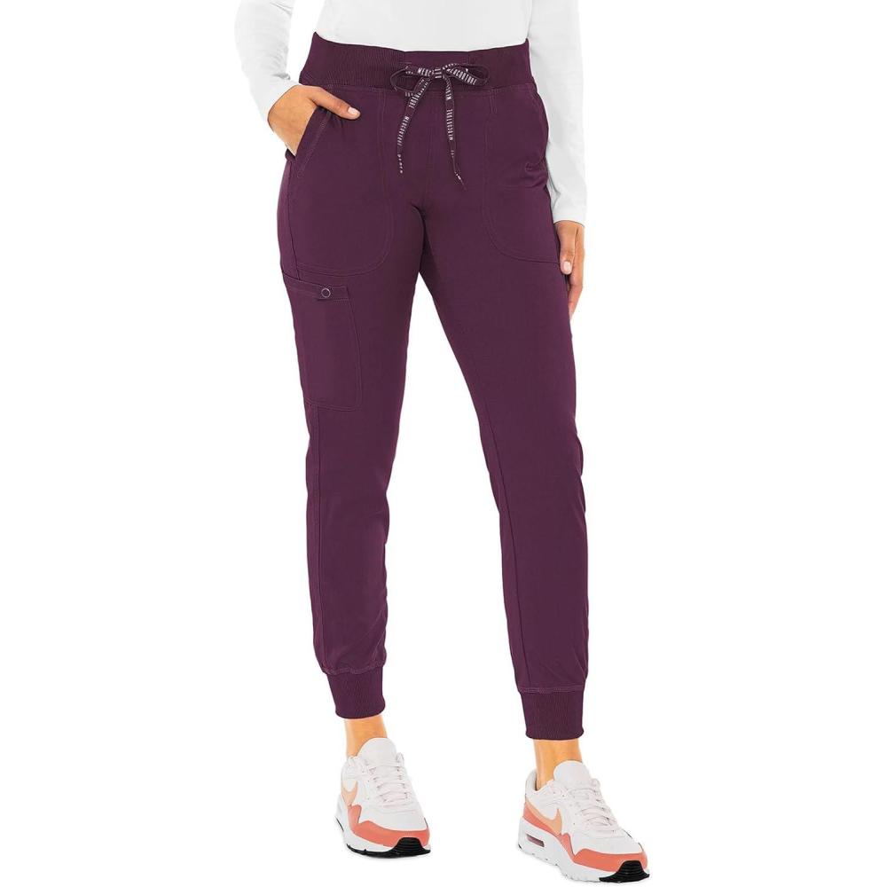 imageMed Couture Scrub Pants For Women Cargo Jogger Bottoms with 5 Pockets Lightweight Ultra Soft 2Way Stretch Fabric  MC7710Wine