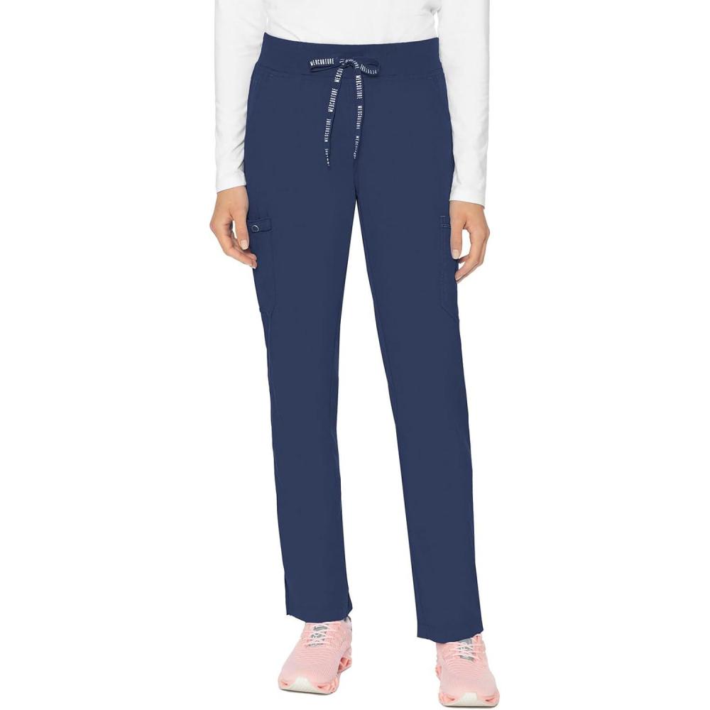 imageMed Couture Scrub Pants for Women Jersey Waist Yoga Bottoms 6 Pockets with Mid Rise Drawstring Waistband MC7725Navy