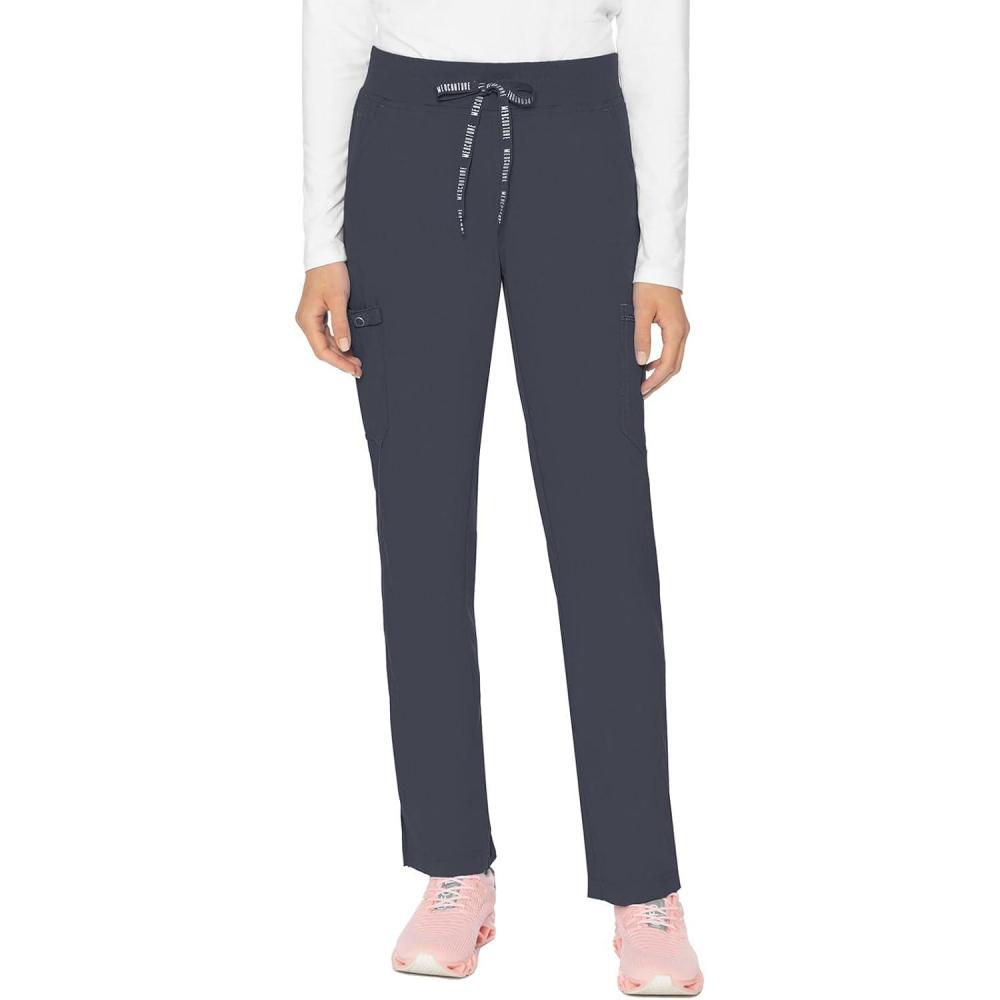 imageMed Couture Scrub Pants for Women Jersey Waist Yoga Bottoms 6 Pockets with Mid Rise Drawstring Waistband  MC7725Pewter