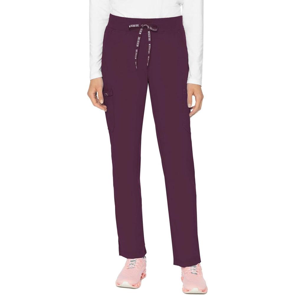 imageMed Couture Scrub Pants for Women Jersey Waist Yoga Bottoms 6 Pockets with Mid Rise Drawstring Waistband  MC7725Wine