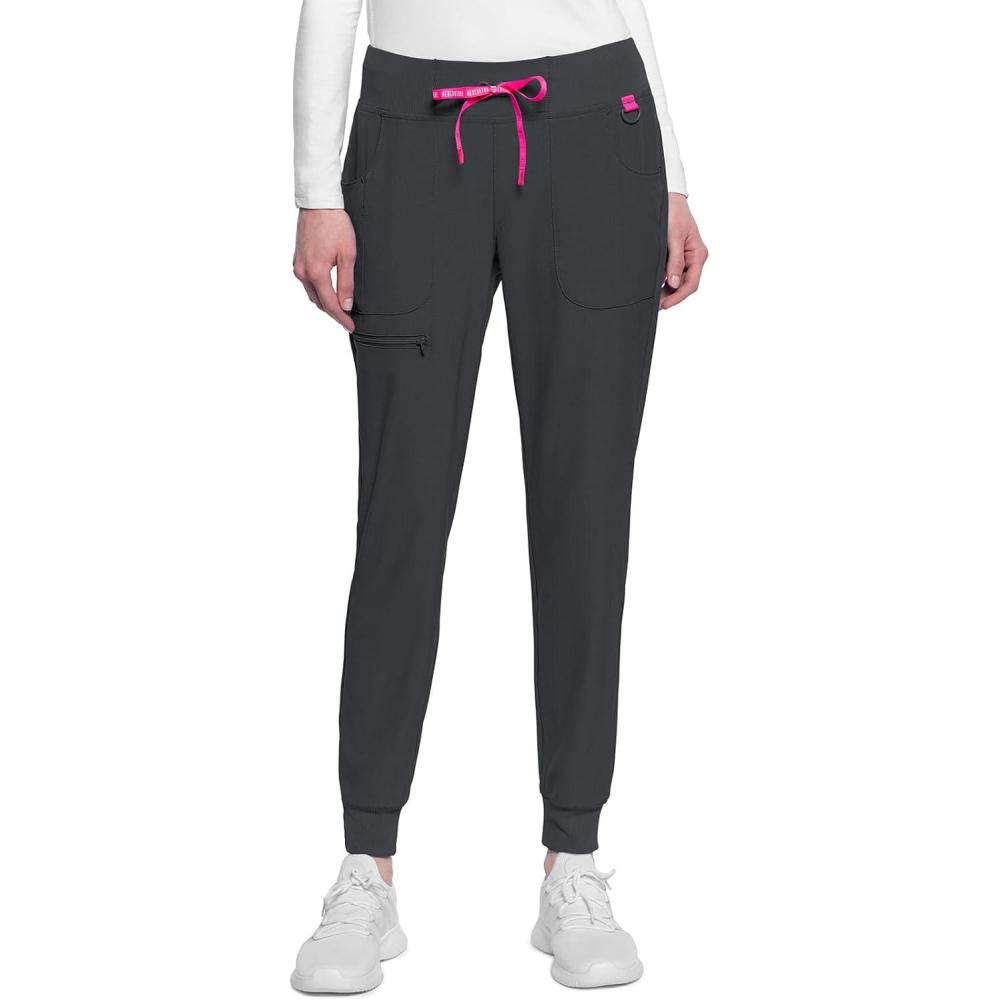 imageMed Couture Scrub Pants for Women Mid Rise Scrub Jogger with 5 Pockets RibKnit Cuffs with Drawstring Waistband MC102Pewter