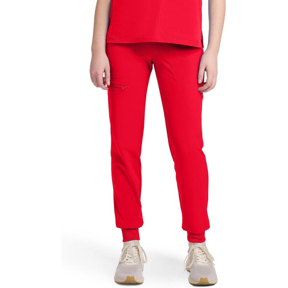 imageMed Couture Scrub Pants for Women Mid Rise Scrub Jogger with 5 Pockets RibKnit Cuffs with Drawstring Waistband MC102Solar Flare