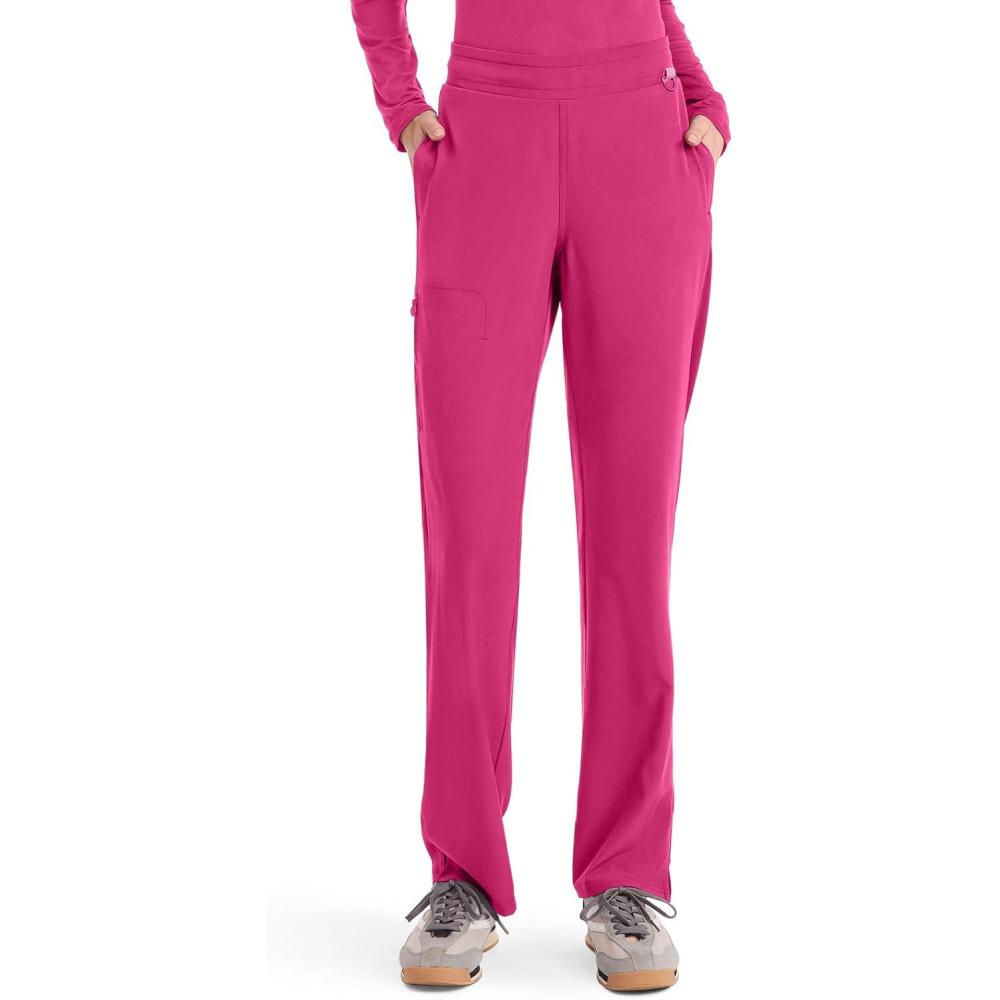 imageMed Couture Scrub Pants for Women Straight Leg PullOn Pant with 4 Pockets Moisture Wicking amp 360 Stretch MC103Pink Power