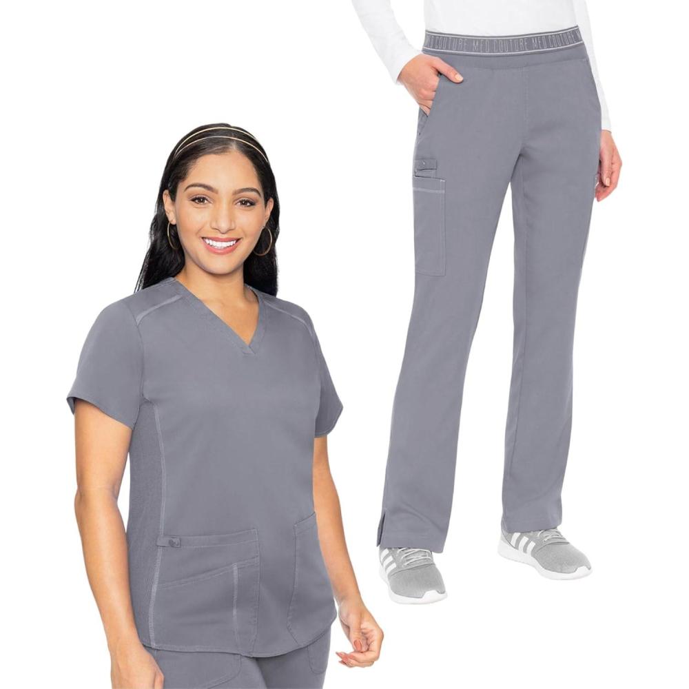 imageMed Couture Scrub Set For Women 11 Pockets with VNeck Scrub Top MC7459 and Comfortable Scrub Pants MC7739Cloud
