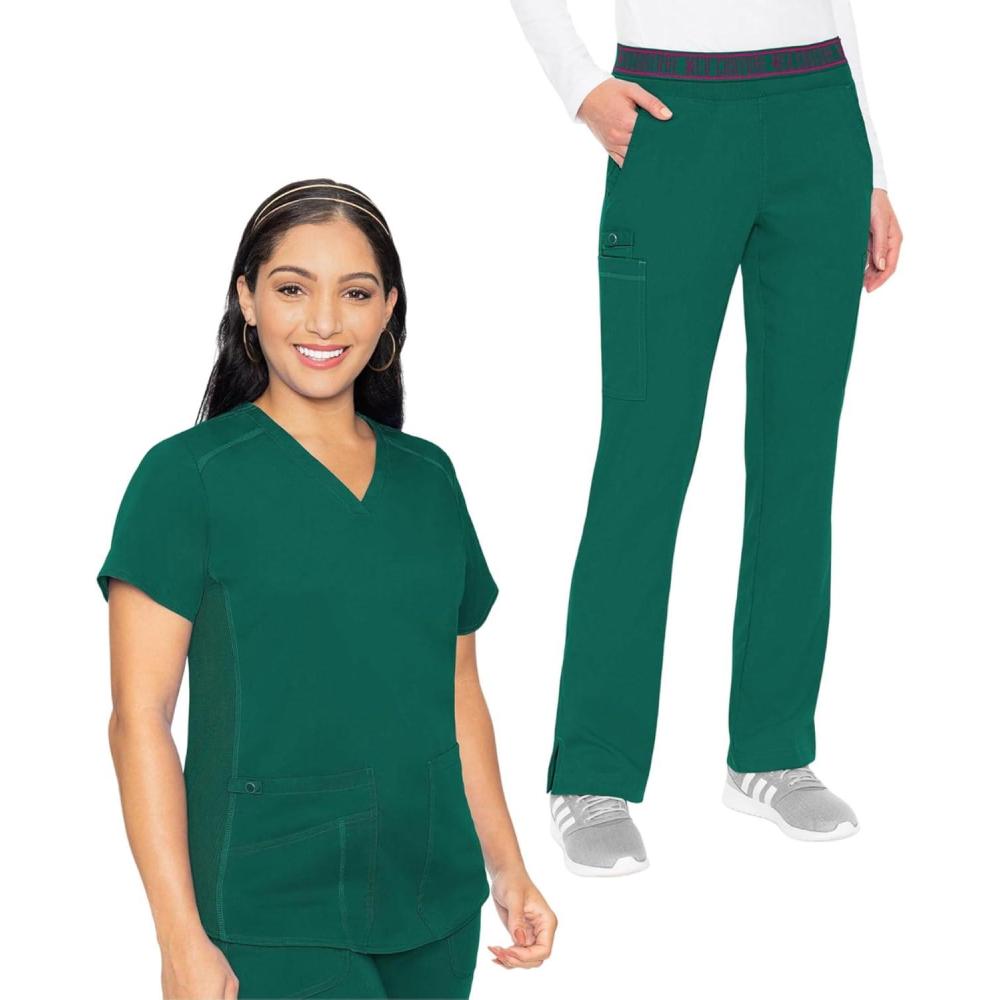 imageMed Couture Scrub Set For Women 11 Pockets with VNeck Scrub Top MC7459 and Comfortable Scrub Pants MC7739Hunter Green