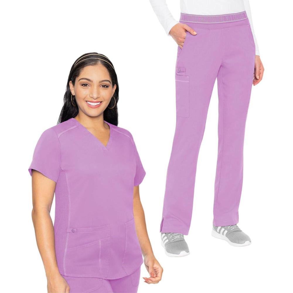 imageMed Couture Scrub Set For Women 11 Pockets with VNeck Scrub Top MC7459 and Comfortable Scrub Pants MC7739Lilac