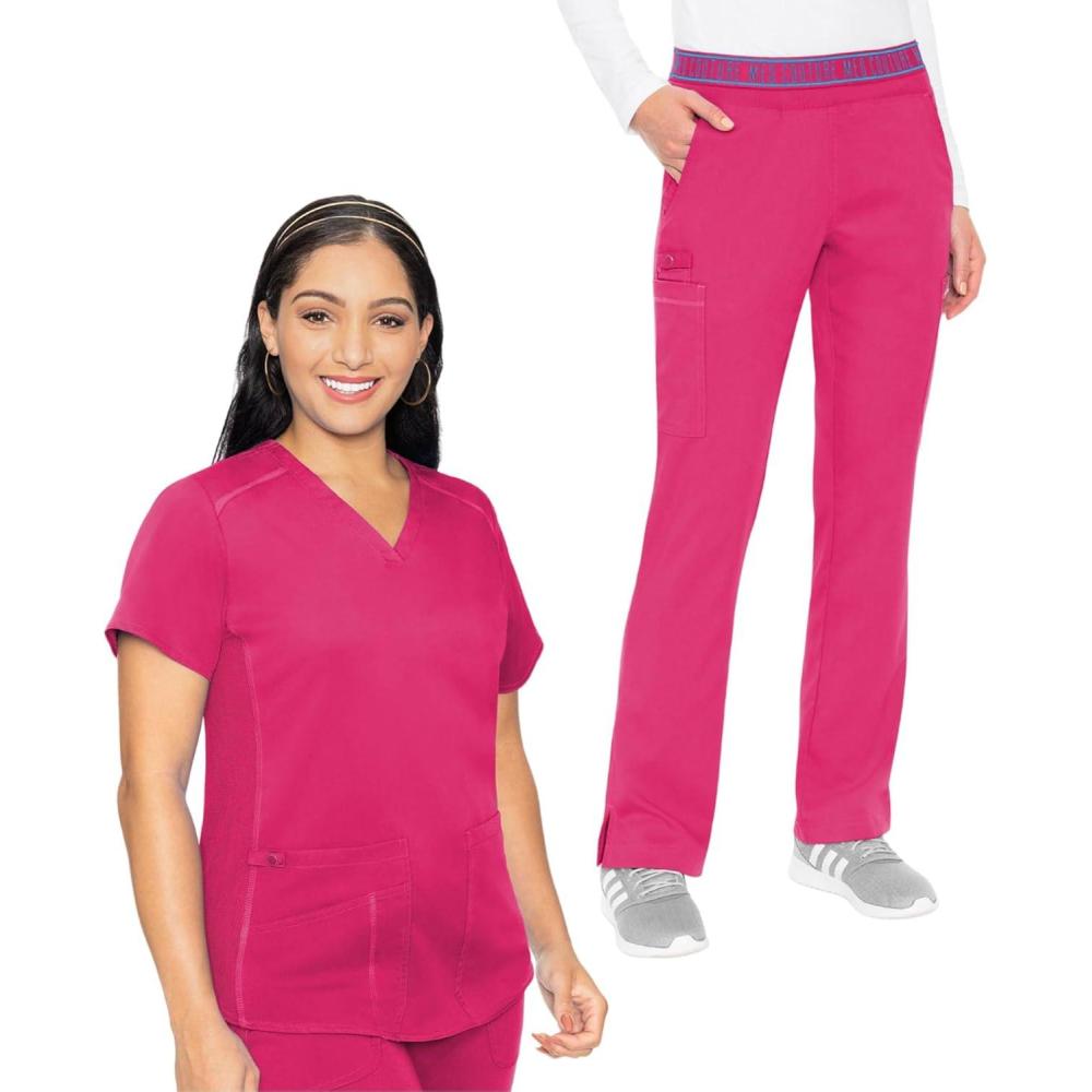 imageMed Couture Scrub Set For Women 11 Pockets with VNeck Scrub Top MC7459 and Comfortable Scrub Pants MC7739Pink Punch