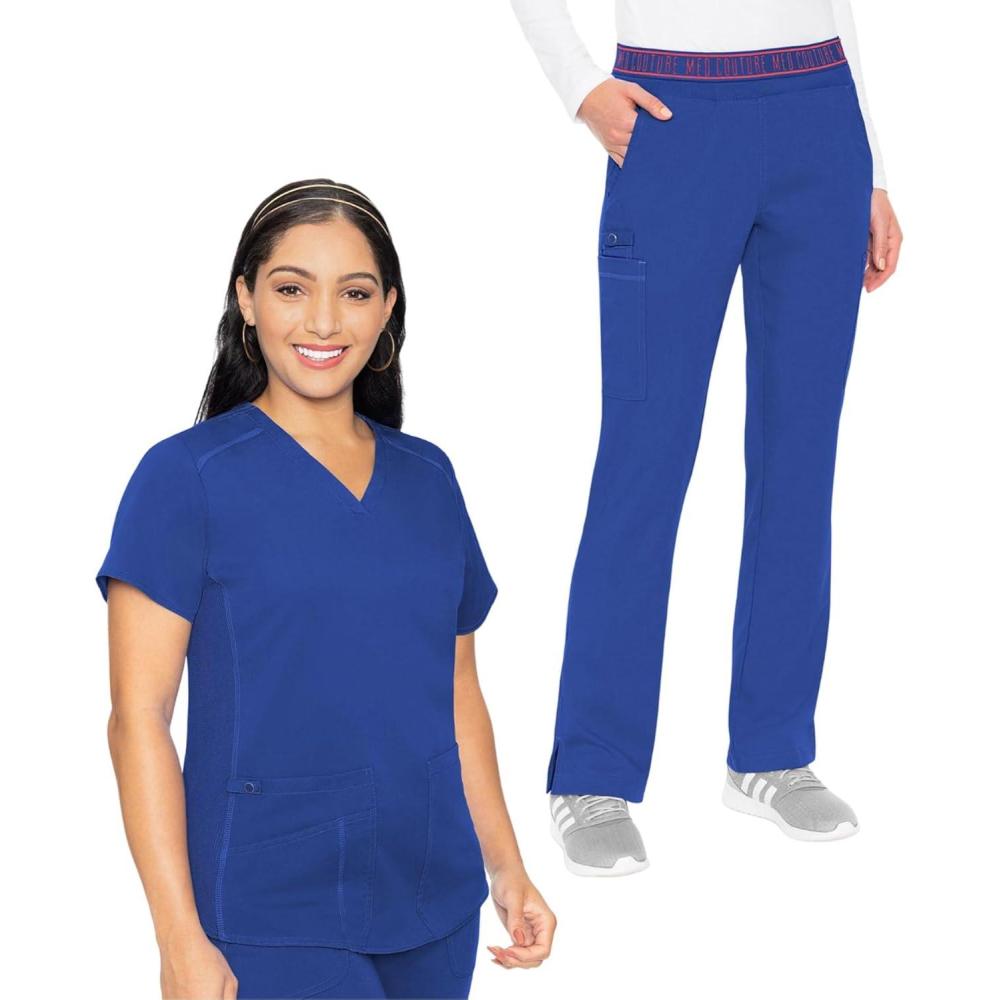 imageMed Couture Scrub Set For Women 11 Pockets with VNeck Scrub Top MC7459 and Comfortable Scrub Pants MC7739Royal