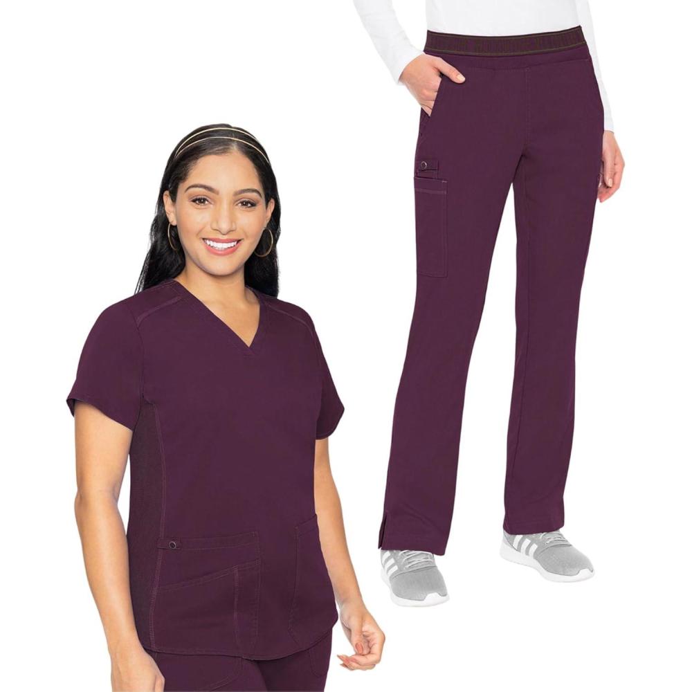 imageMed Couture Scrub Set For Women 11 Pockets with VNeck Scrub Top MC7459 and Comfortable Scrub Pants MC7739Wine