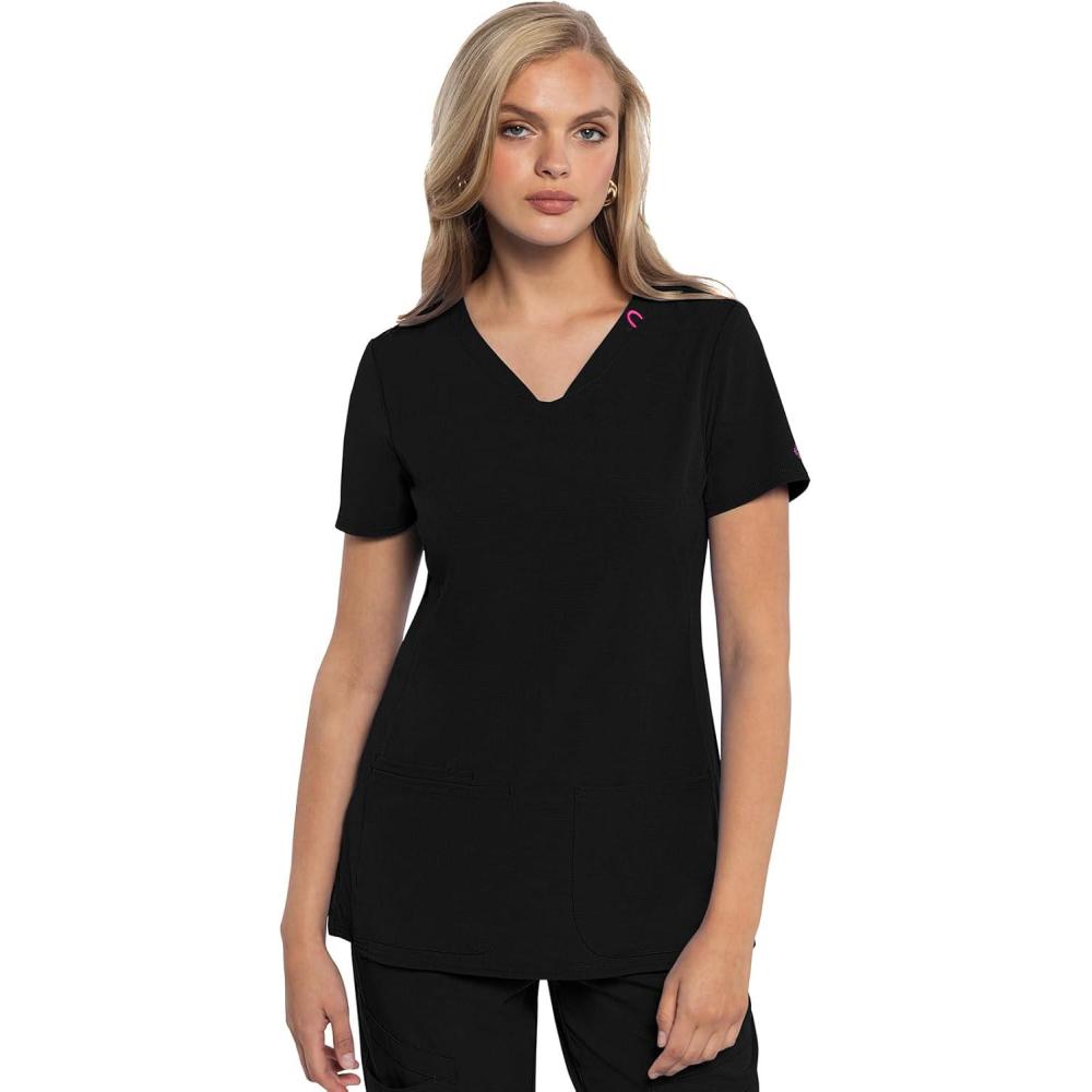 imageMed Couture Scrub Top Women Missy Fit VNeck Scrub Top with 3 Pockets Moisture Wicking Technology MC702Black