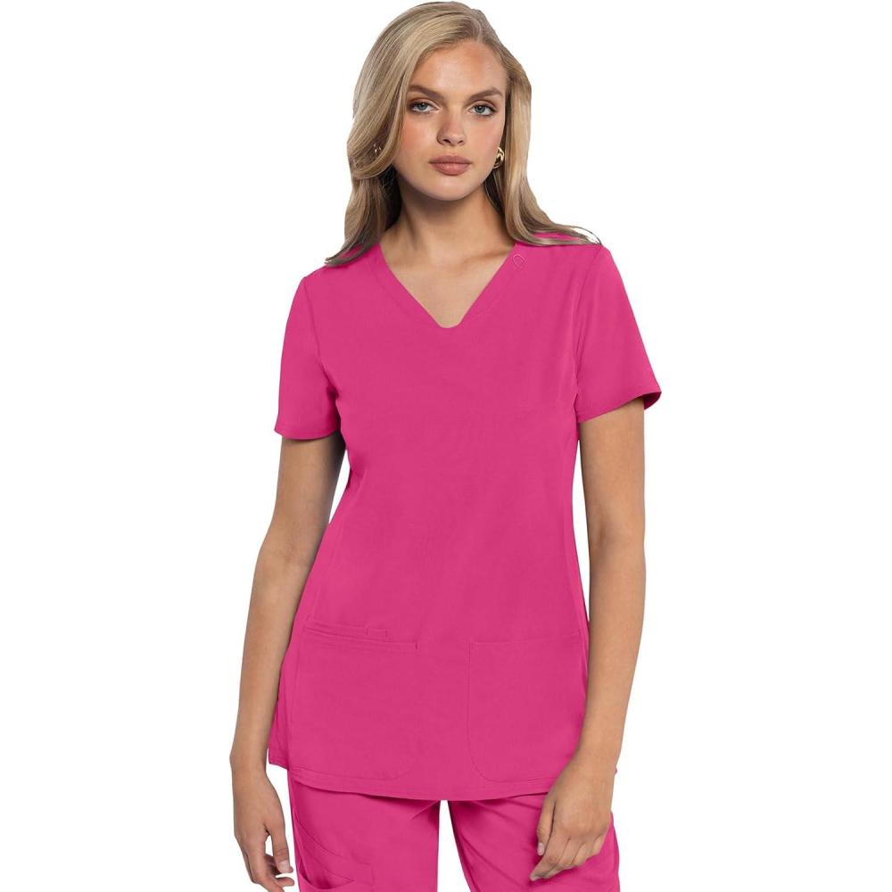 imageMed Couture Scrub Top Women Missy Fit VNeck Scrub Top with 3 Pockets Moisture Wicking Technology  MC702Pink Power
