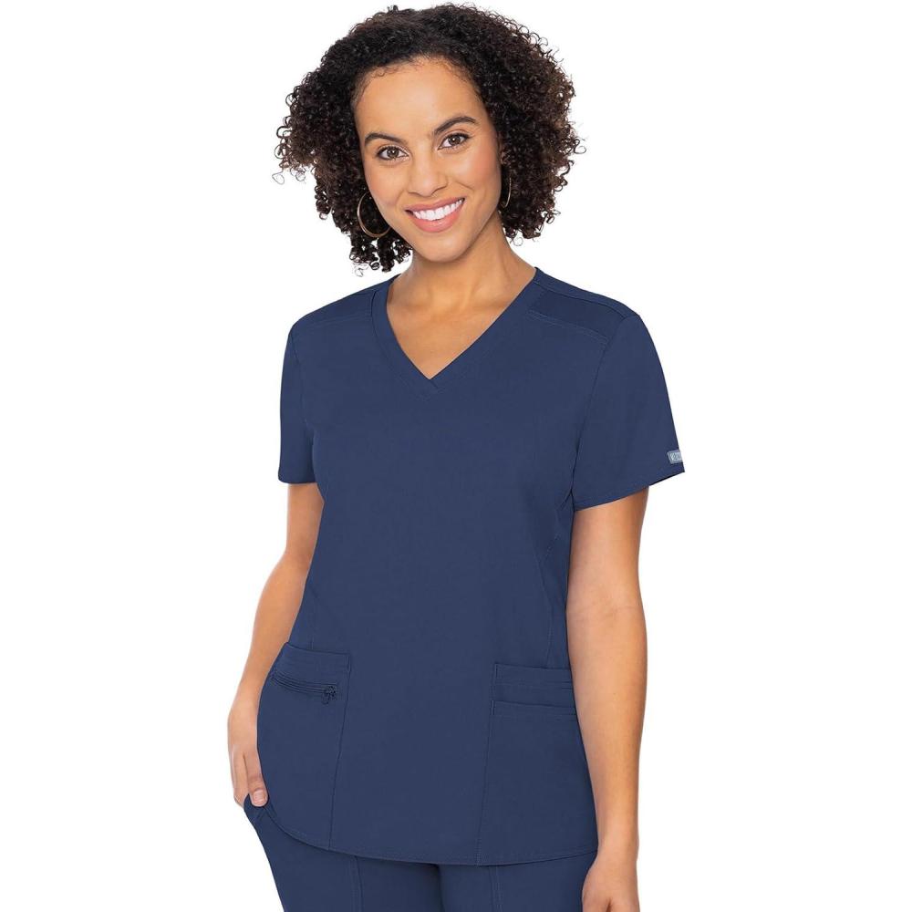 imageMed Couture Scrub Top for Women VNeck with 4 Pocket Ultra Soft 2Way Stretch and WrinkleFree Fabric  MC7468Navy