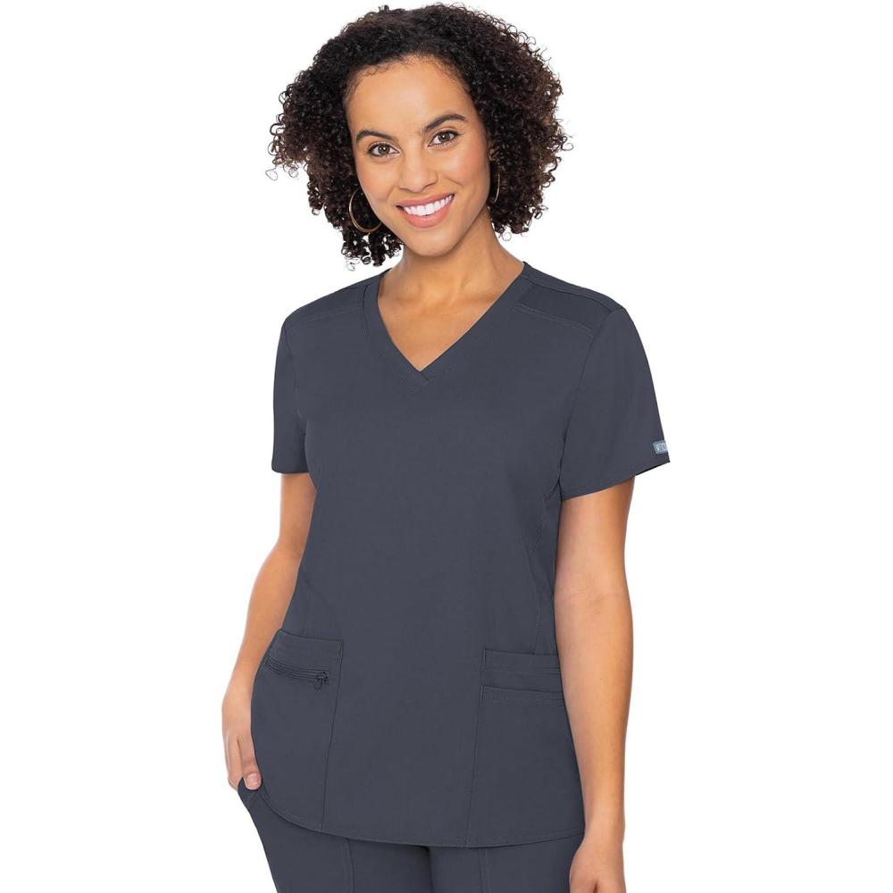 imageMed Couture Scrub Top for Women VNeck with 4 Pocket Ultra Soft 2Way Stretch and WrinkleFree Fabric  MC7468Pewter