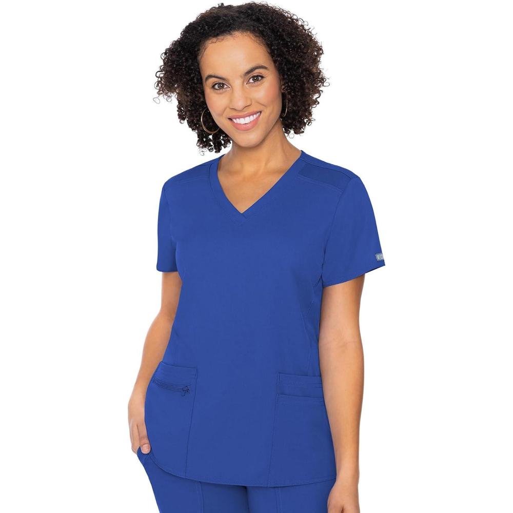 imageMed Couture Scrub Top for Women VNeck with 4 Pocket Ultra Soft 2Way Stretch and WrinkleFree Fabric  MC7468Royal