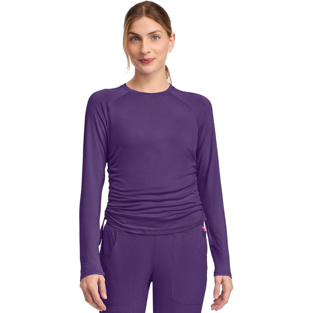 imageMed Couture Underscrub Long Sleeve Women Top Ruched Knit Details Rounded Hem with Adjustable Taping at Side Seam  MC700Galactic Purple