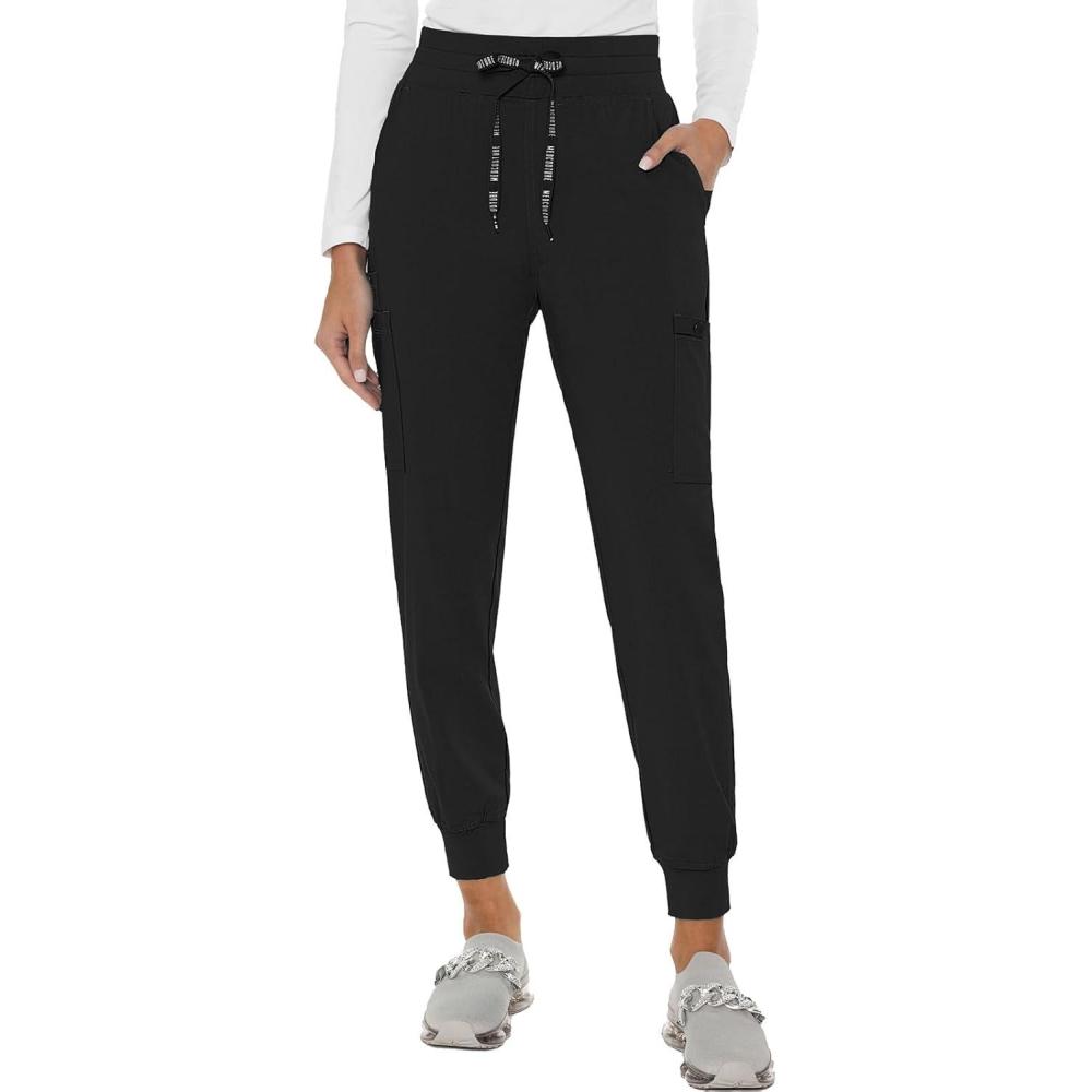 imageMed Couture Womens Cargo Scrub Jogger Pants 6 Pockets Ultra Soft Stretch Easy Care Soft Medical Uniform Bottoms MC7705Black