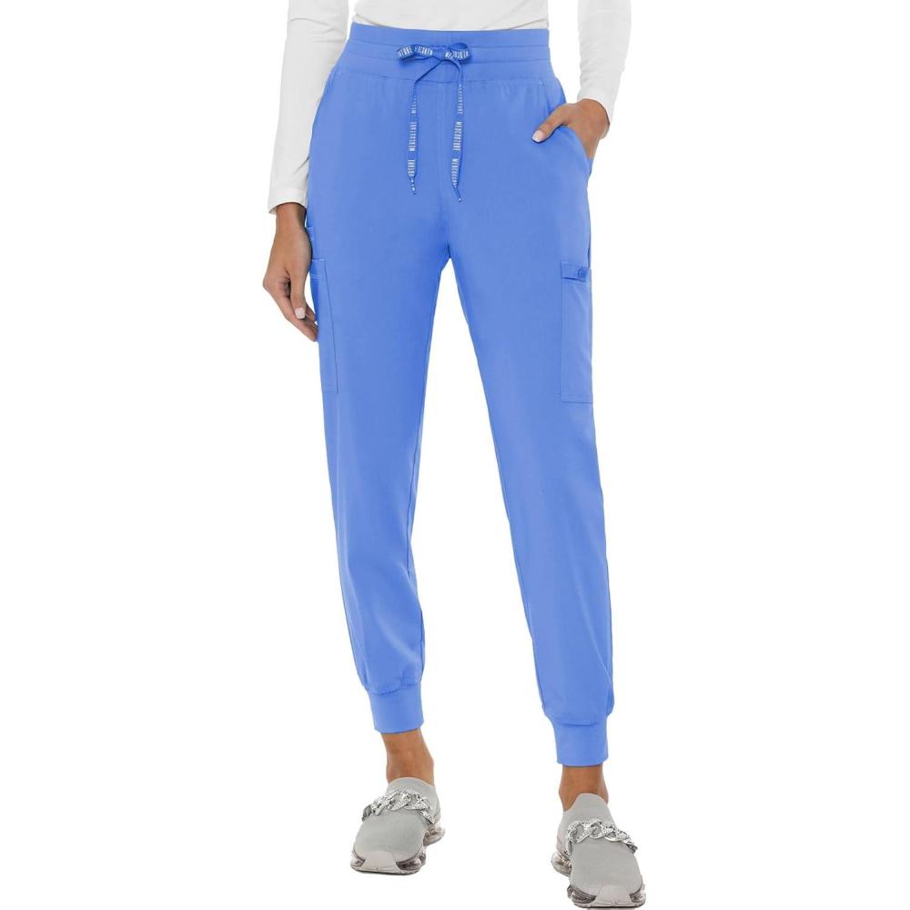 imageMed Couture Womens Cargo Scrub Jogger Pants 6 Pockets Ultra Soft Stretch Easy Care Soft Medical Uniform Bottoms  MC7705Ciel