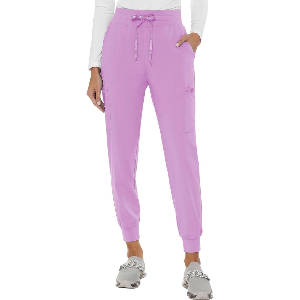 imageMed Couture Womens Cargo Scrub Jogger Pants 6 Pockets Ultra Soft Stretch Easy Care Soft Medical Uniform Bottoms MC7705Lilac