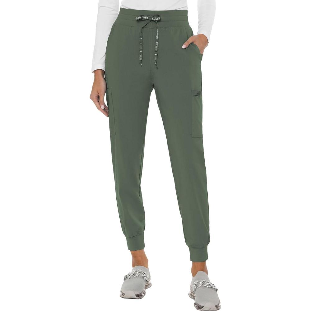 imageMed Couture Womens Cargo Scrub Jogger Pants 6 Pockets Ultra Soft Stretch Easy Care Soft Medical Uniform Bottoms MC7705Olive