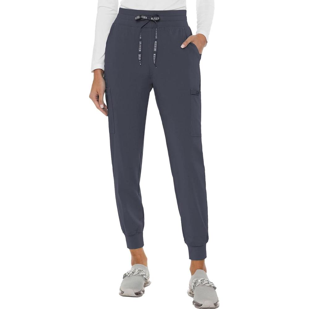 imageMed Couture Womens Cargo Scrub Jogger Pants 6 Pockets Ultra Soft Stretch Easy Care Soft Medical Uniform Bottoms  MC7705Pewter