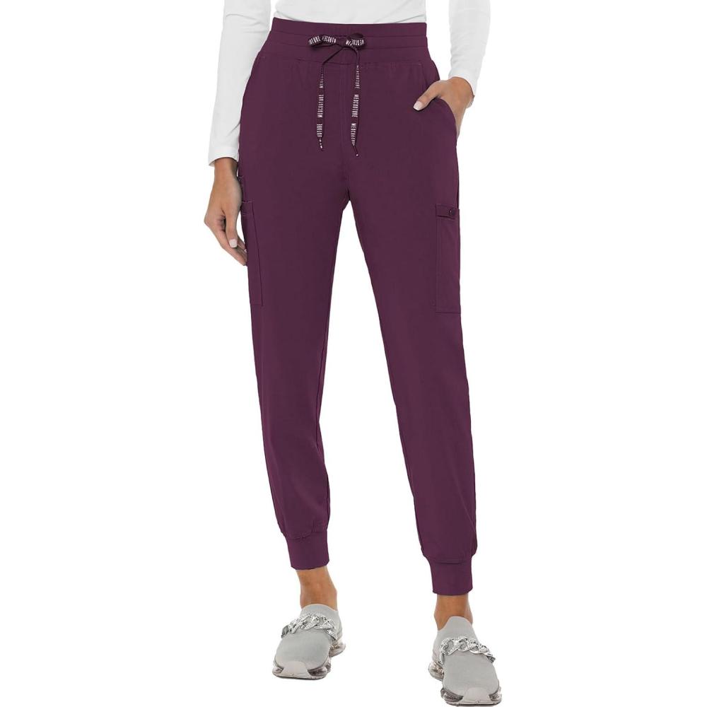 imageMed Couture Womens Cargo Scrub Jogger Pants 6 Pockets Ultra Soft Stretch Easy Care Soft Medical Uniform Bottoms MC7705Wine