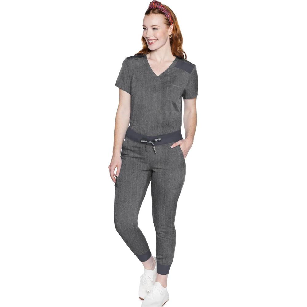 imageMed Couture Womens Scrub Set with V Neck Scrub Top MC7448 and 2Way Stretch Pants MC7710Slate