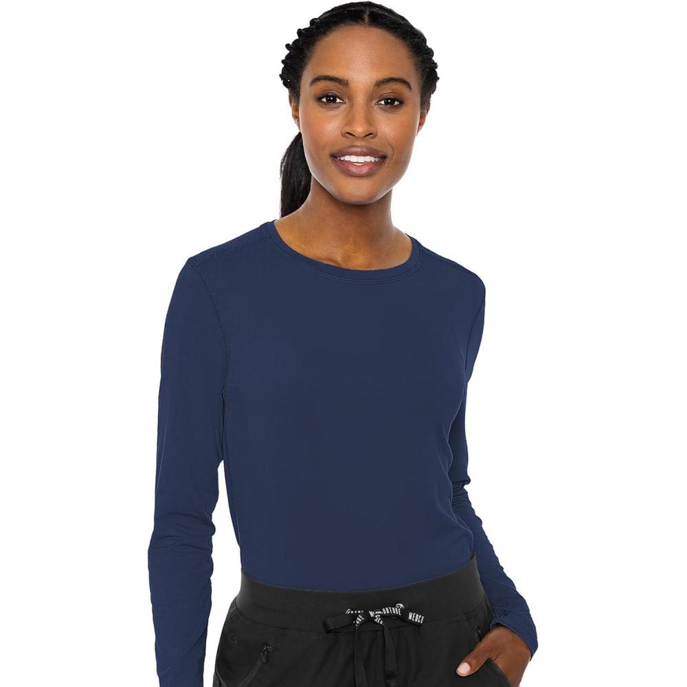 imageMed Couture Womens Underscrub Top Long Sleeve Performance Knit Tee 360 Stretch Lightweight amp Ultra Soft Fabric MC8499Navy
