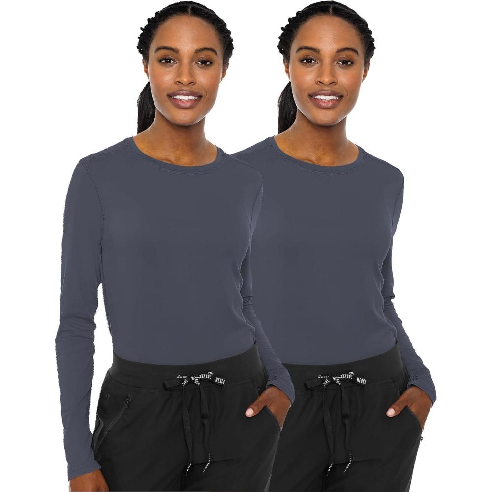 imageMed Couture Womens Underscrub Top Long Sleeve Performance Knit Tee 360 Stretch Lightweight amp Ultra Soft Fabric MC8499Pewter 2 Pack