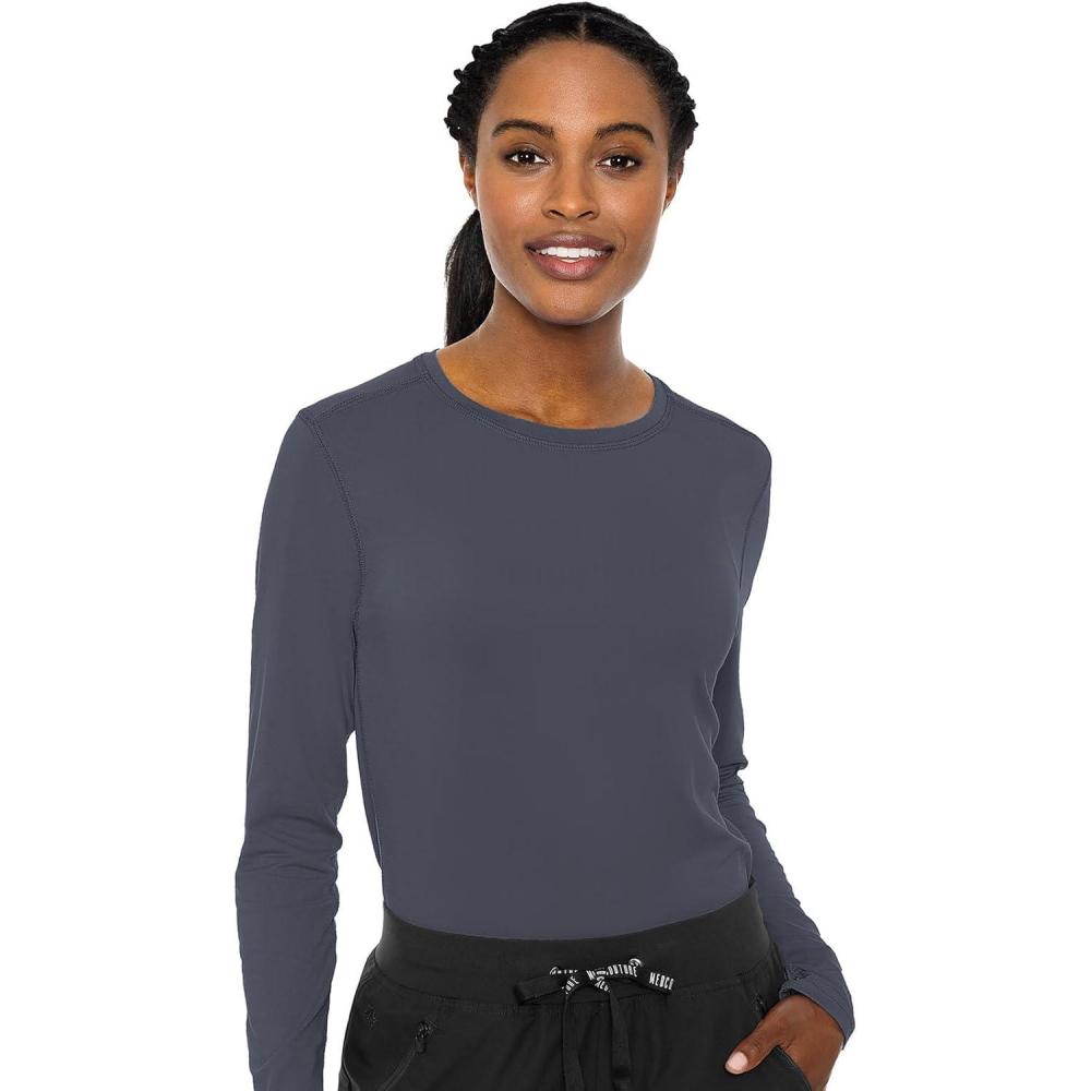 imageMed Couture Womens Underscrub Top Long Sleeve Performance Knit Tee 360 Stretch Lightweight amp Ultra Soft Fabric MC8499Pewter