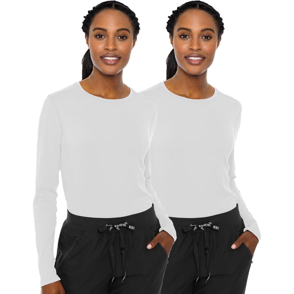 imageMed Couture Womens Underscrub Top Long Sleeve Performance Knit Tee 360 Stretch Lightweight amp Ultra Soft Fabric MC8499White 2 Pack