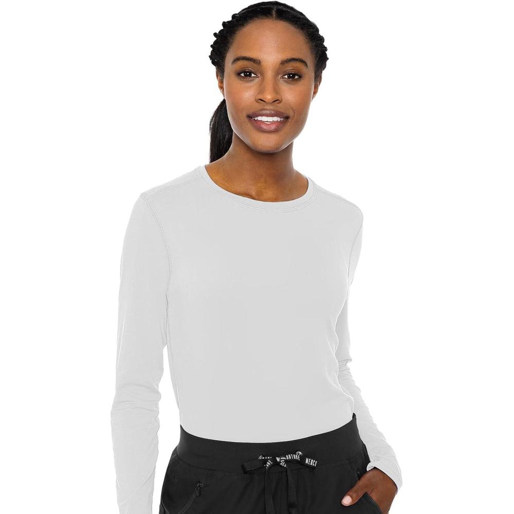 imageMed Couture Womens Underscrub Top Long Sleeve Performance Knit Tee 360 Stretch Lightweight amp Ultra Soft Fabric MC8499White