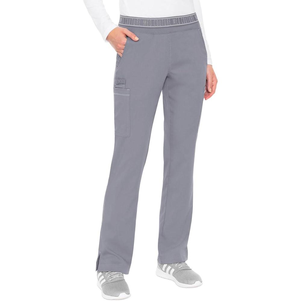imageMed Couture Womens Yoga PullOn Pant with 7 Pockets UltraSoft RibKnit Waistband and 2Way Stretch Technology  MC7739Cloud