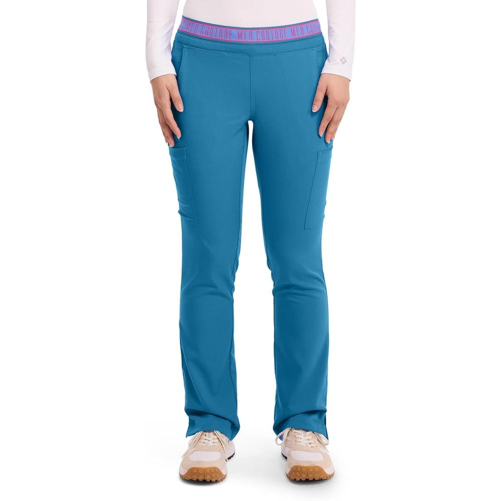 imageMed Couture Womens Yoga PullOn Pant with 7 Pockets UltraSoft RibKnit Waistband and 2Way Stretch Technology MC7739Maliblue Shore