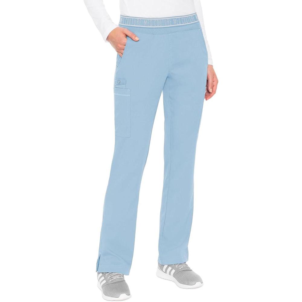 imageMed Couture Womens Yoga PullOn Pant with 7 Pockets UltraSoft RibKnit Waistband and 2Way Stretch Technology  MC7739Periwinkle