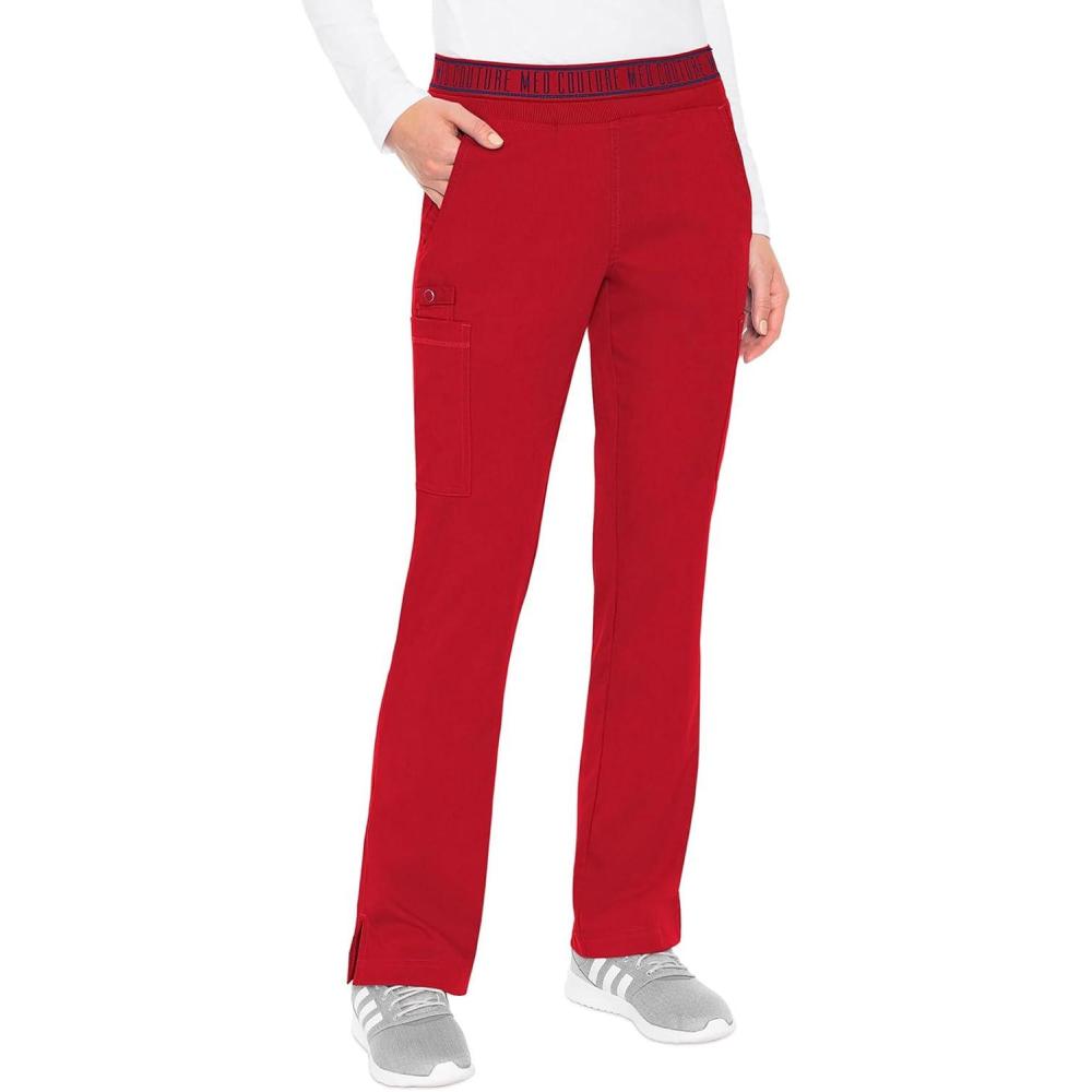 imageMed Couture Womens Yoga PullOn Pant with 7 Pockets UltraSoft RibKnit Waistband and 2Way Stretch Technology MC7739Red