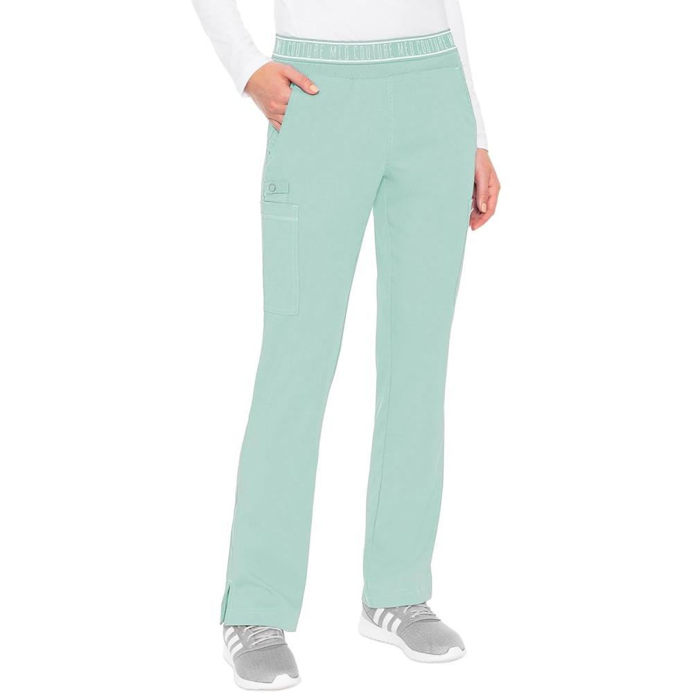 imageMed Couture Womens Yoga PullOn Pant with 7 Pockets UltraSoft RibKnit Waistband and 2Way Stretch Technology  MC7739Sea Mist