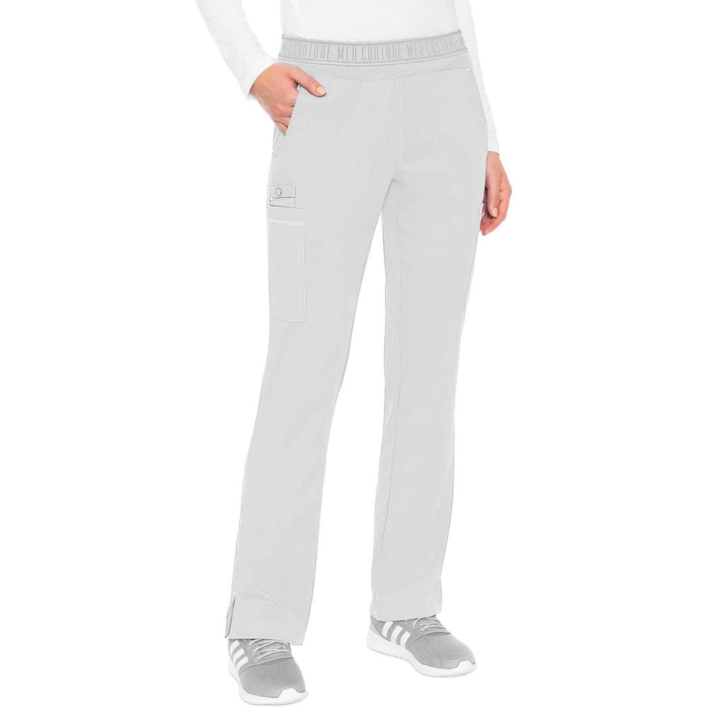 imageMed Couture Womens Yoga PullOn Pant with 7 Pockets UltraSoft RibKnit Waistband and 2Way Stretch Technology MC7739White