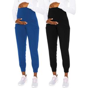 Med Couture Maternity Jogger Scrub Pants for Women, High Rise Waist, 4 Pockets with Soft Knit Waistband – MC029(Royal / Black – 2 Pack)