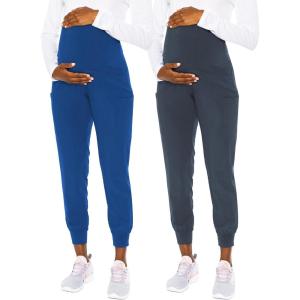 Med Couture Maternity Jogger Scrub Pants for Women, High Rise Waist, 4 Pockets with Soft Knit Waistband – MC029(Royal / Pewter – 2 Pack)