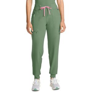 Med Couture Scrub Pants for Women Mid Rise Scrub Jogger with 5 Pockets Rib-Knit Cuffs with Drawstring Waistband MC102(Beyond Green)