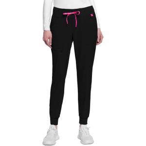 Med Couture Scrub Pants for Women Mid Rise Scrub Jogger with 5 Pockets Rib-Knit Cuffs with Drawstring Waistband MC102(Black)