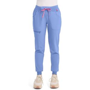 Med Couture Scrub Pants for Women Mid Rise Scrub Jogger with 5 Pockets Rib-Knit Cuffs with Drawstring Waistband MC102(Ciel)