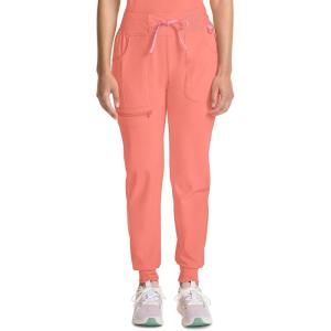 Med Couture Scrub Pants for Women Mid Rise Scrub Jogger with 5 Pockets Rib-Knit Cuffs with Drawstring Waistband MC102(Coral Fusion)