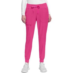 Med Couture Scrub Pants for Women Mid Rise Scrub Jogger with 5 Pockets Rib-Knit Cuffs with Drawstring Waistband MC102(Pink Power)