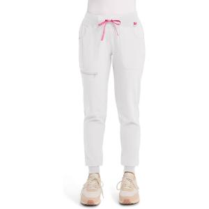 Med Couture Scrub Pants for Women Mid Rise Scrub Jogger with 5 Pockets Rib-Knit Cuffs with Drawstring Waistband MC102(White)