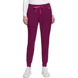 Med Couture Scrub Pants for Women Mid Rise Scrub Jogger with 5 Pockets Rib-Knit Cuffs with Drawstring Waistband MC102(Wine)
