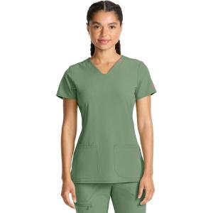 Med Couture Scrub Top Women Missy Fit V-Neck Scrub Top with 3 Pockets, Moisture Wicking Technology – MC702(Beyond Green)