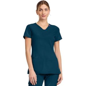 Med Couture Scrub Top Women Missy Fit V-Neck Scrub Top with 3 Pockets, Moisture Wicking Technology – MC702(Caribbean)