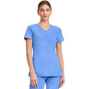 Med Couture Scrub Top Women Missy Fit V-Neck Scrub Top with 3 Pockets, Moisture Wicking Technology – MC702(Ciel)