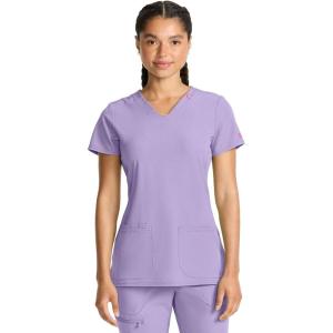 Med Couture Scrub Top Women Missy Fit V-Neck Scrub Top with 3 Pockets, Moisture Wicking Technology – MC702(Digital Lavender)